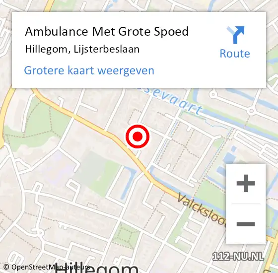 Locatie op kaart van de 112 melding: Ambulance Met Grote Spoed Naar Hillegom, Lijsterbeslaan op 22 juli 2024 23:54