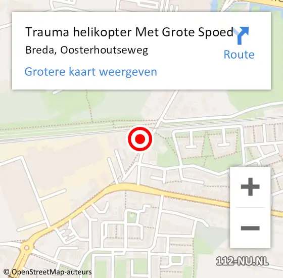 Locatie op kaart van de 112 melding: Trauma helikopter Met Grote Spoed Naar Breda, Oosterhoutseweg op 22 juli 2024 23:55