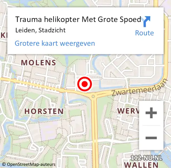 Locatie op kaart van de 112 melding: Trauma helikopter Met Grote Spoed Naar Leiden, Stadzicht op 23 juli 2024 00:57