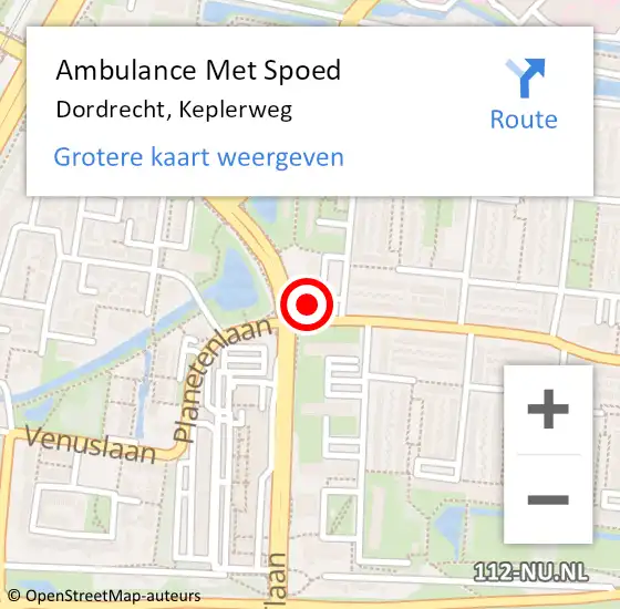 Locatie op kaart van de 112 melding: Ambulance Met Spoed Naar Dordrecht, Keplerweg op 23 juli 2024 01:39