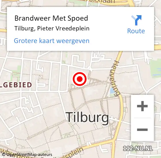 Locatie op kaart van de 112 melding: Brandweer Met Spoed Naar Tilburg, Pieter Vreedeplein op 23 juli 2024 01:58