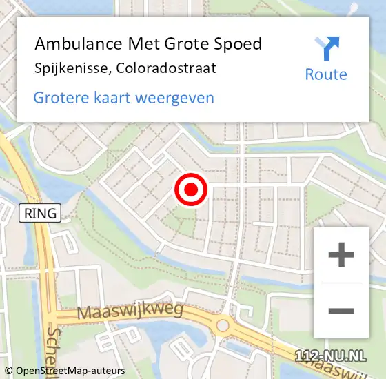 Locatie op kaart van de 112 melding: Ambulance Met Grote Spoed Naar Spijkenisse, Coloradostraat op 23 juli 2024 03:03