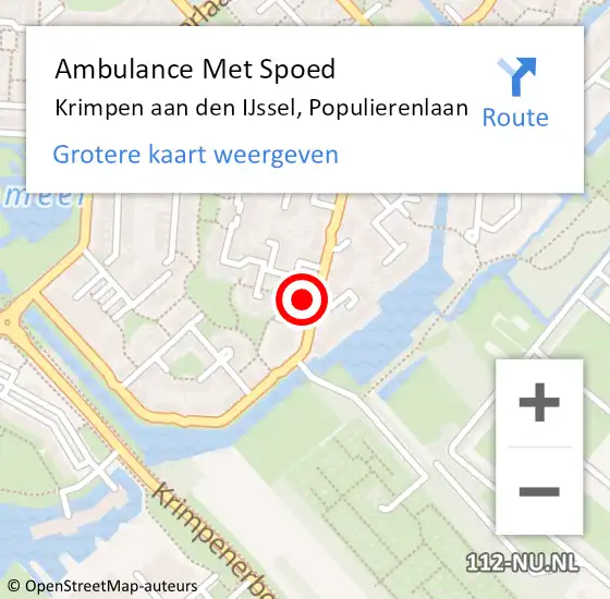 Locatie op kaart van de 112 melding: Ambulance Met Spoed Naar Krimpen aan den IJssel, Populierenlaan op 23 juli 2024 04:38