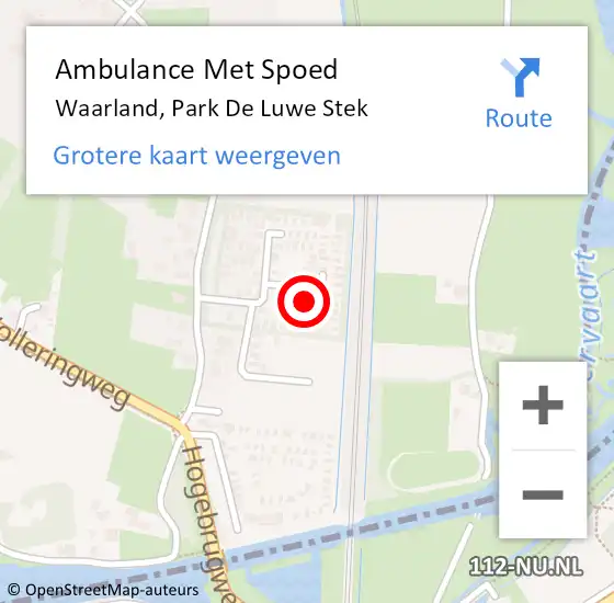 Locatie op kaart van de 112 melding: Ambulance Met Spoed Naar Waarland, Park De Luwe Stek op 23 juli 2024 04:47