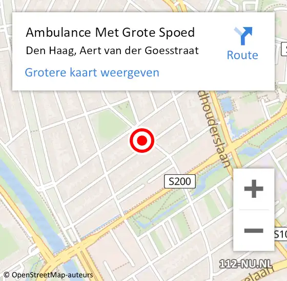 Locatie op kaart van de 112 melding: Ambulance Met Grote Spoed Naar Den Haag, Aert van der Goesstraat op 23 juli 2024 05:23