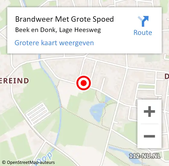 Locatie op kaart van de 112 melding: Brandweer Met Grote Spoed Naar Beek en Donk, Lage Heesweg op 23 juli 2024 07:55