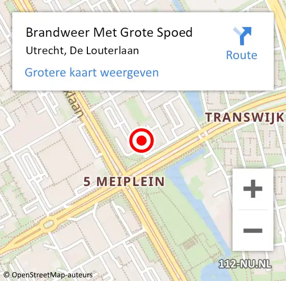 Locatie op kaart van de 112 melding: Brandweer Met Grote Spoed Naar Utrecht, De Louterlaan op 23 juli 2024 08:30