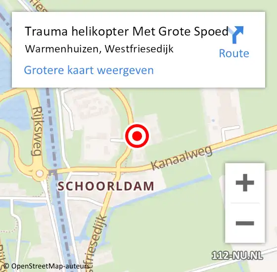 Locatie op kaart van de 112 melding: Trauma helikopter Met Grote Spoed Naar Warmenhuizen, Westfriesedijk op 23 juli 2024 08:34