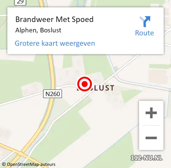 Locatie op kaart van de 112 melding: Brandweer Met Spoed Naar Alphen, Boslust op 23 juli 2024 08:45