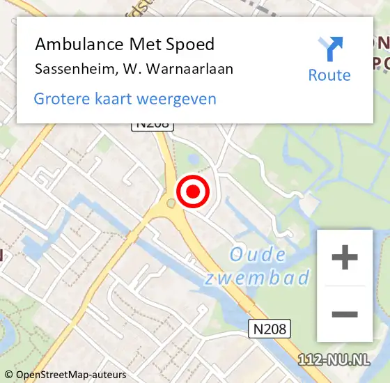 Locatie op kaart van de 112 melding: Ambulance Met Spoed Naar Sassenheim, W. Warnaarlaan op 23 juli 2024 09:13