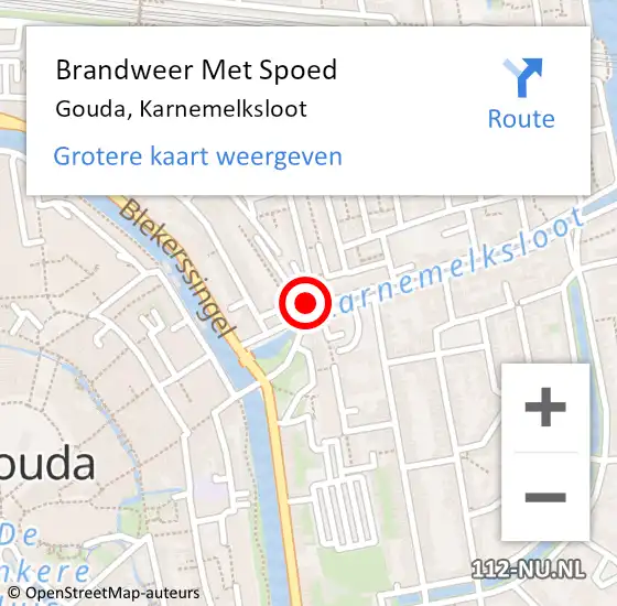 Locatie op kaart van de 112 melding: Brandweer Met Spoed Naar Gouda, Karnemelksloot op 23 juli 2024 09:24