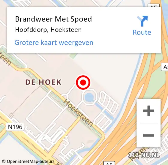 Locatie op kaart van de 112 melding: Brandweer Met Spoed Naar Hoofddorp, Hoeksteen op 23 juli 2024 09:29