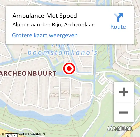 Locatie op kaart van de 112 melding: Ambulance Met Spoed Naar Alphen aan den Rijn, Archeonlaan op 23 juli 2024 10:07