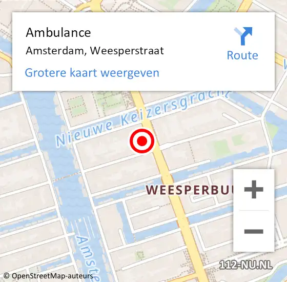 Locatie op kaart van de 112 melding: Ambulance Amsterdam, Weesperstraat op 23 juli 2024 10:11