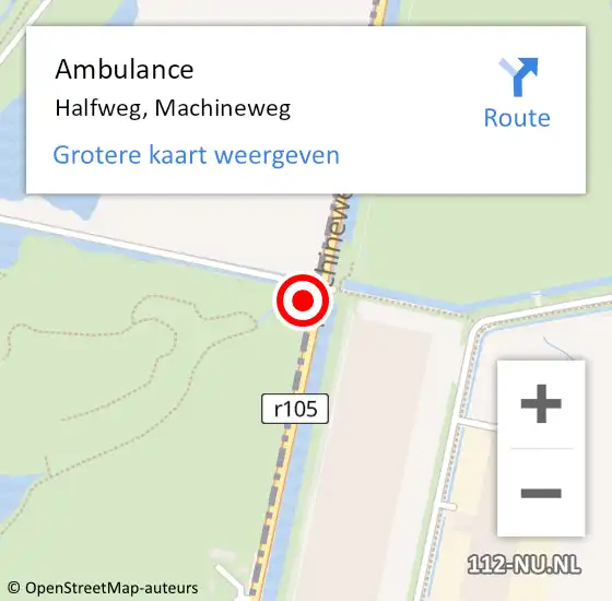 Locatie op kaart van de 112 melding: Ambulance Halfweg, Machineweg op 23 juli 2024 10:11