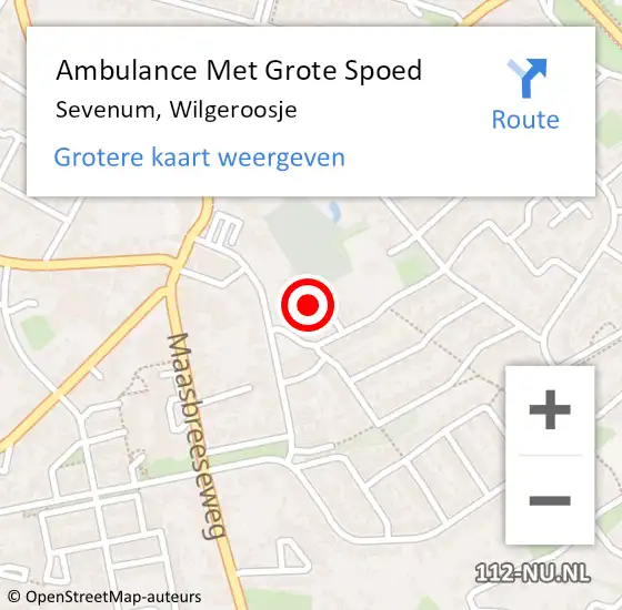 Locatie op kaart van de 112 melding: Ambulance Met Grote Spoed Naar Sevenum, Wilgeroosje op 14 oktober 2014 04:40