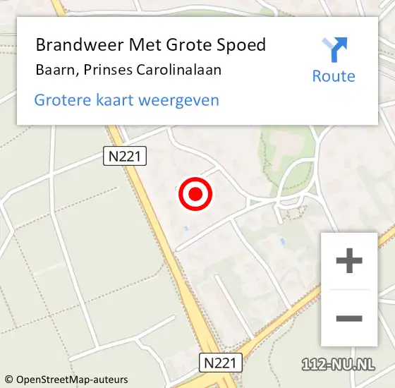 Locatie op kaart van de 112 melding: Brandweer Met Grote Spoed Naar Baarn, Prinses Carolinalaan op 23 juli 2024 10:37