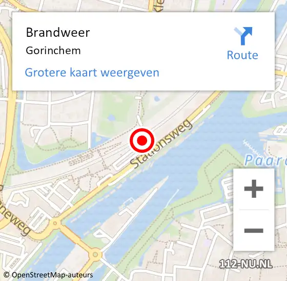 Locatie op kaart van de 112 melding: Brandweer Gorinchem op 23 juli 2024 10:37