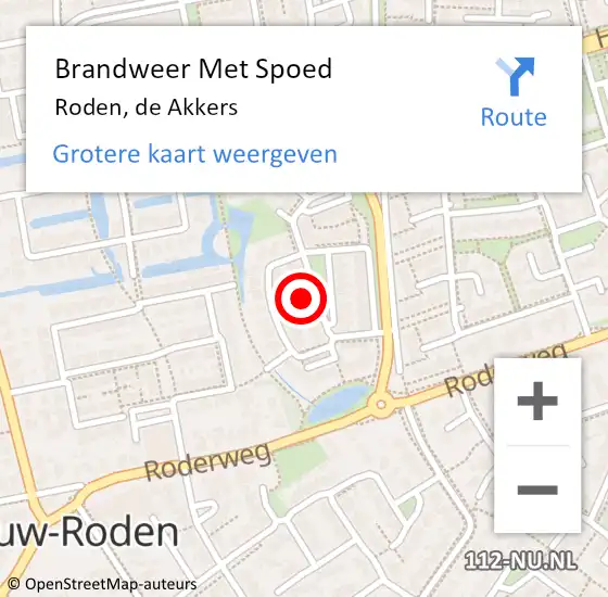 Locatie op kaart van de 112 melding: Brandweer Met Spoed Naar Roden, de Akkers op 23 juli 2024 10:51