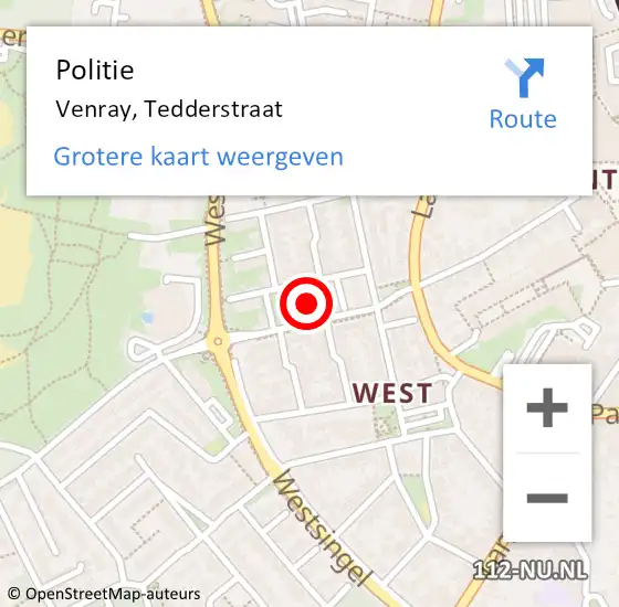 Locatie op kaart van de 112 melding: Politie Venray, Tedderstraat op 23 juli 2024 11:18