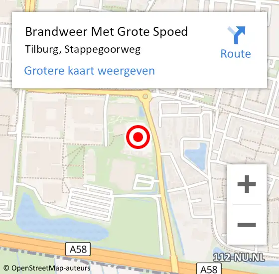 Locatie op kaart van de 112 melding: Brandweer Met Grote Spoed Naar Tilburg, Stappegoorweg op 23 juli 2024 11:28