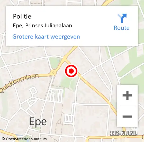 Locatie op kaart van de 112 melding: Politie Epe, Prinses Julianalaan op 23 juli 2024 11:31