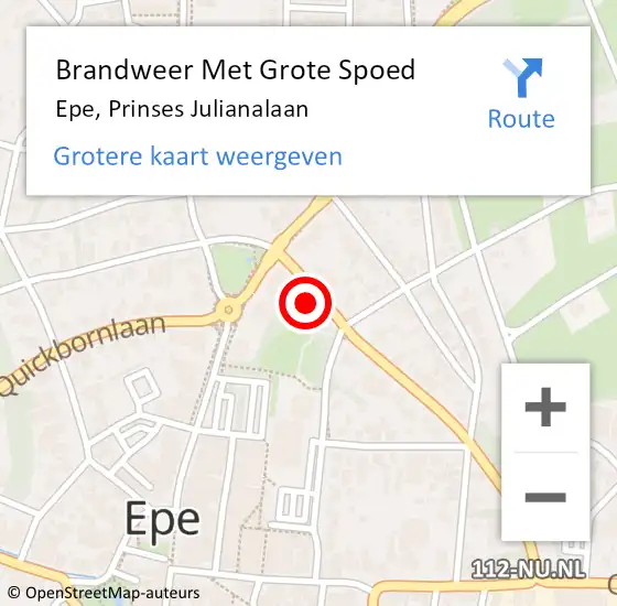 Locatie op kaart van de 112 melding: Brandweer Met Grote Spoed Naar Epe, Prinses Julianalaan op 23 juli 2024 11:32