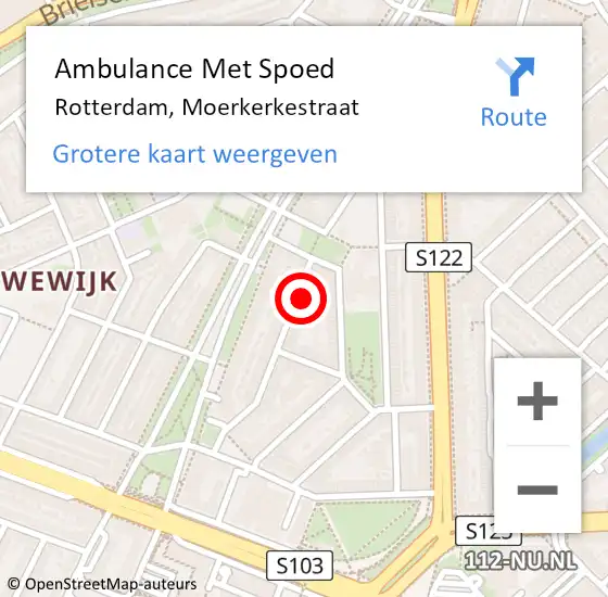 Locatie op kaart van de 112 melding: Ambulance Met Spoed Naar Rotterdam, Moerkerkestraat op 23 juli 2024 11:39