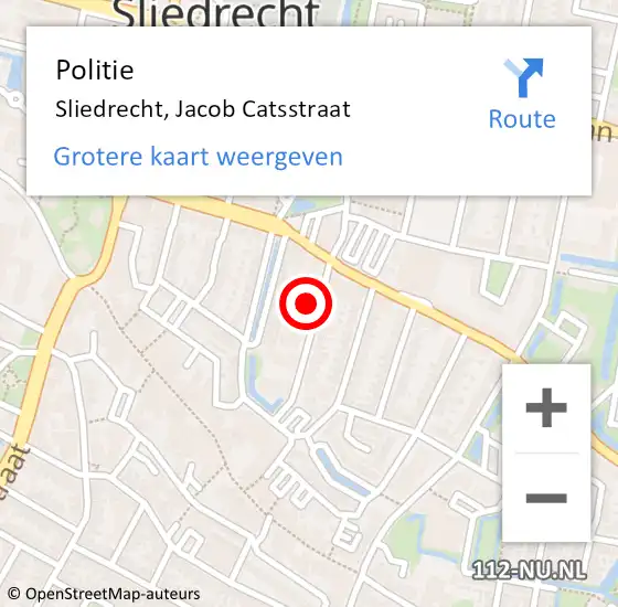 Locatie op kaart van de 112 melding: Politie Sliedrecht, Jacob Catsstraat op 23 juli 2024 11:53