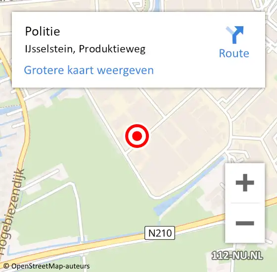 Locatie op kaart van de 112 melding: Politie IJsselstein, Produktieweg op 23 juli 2024 12:00