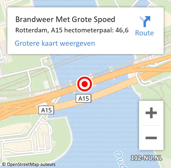 Locatie op kaart van de 112 melding: Brandweer Met Grote Spoed Naar Rotterdam, A15 hectometerpaal: 46,6 op 23 juli 2024 12:02