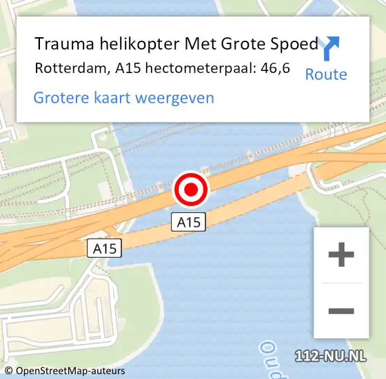 Locatie op kaart van de 112 melding: Trauma helikopter Met Grote Spoed Naar Rotterdam, A15 hectometerpaal: 46,6 op 23 juli 2024 12:03