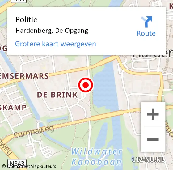 Locatie op kaart van de 112 melding: Politie Hardenberg, De Opgang op 23 juli 2024 12:08