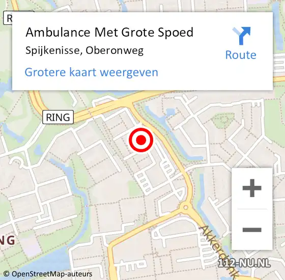 Locatie op kaart van de 112 melding: Ambulance Met Grote Spoed Naar Spijkenisse, Oberonweg op 23 juli 2024 12:32