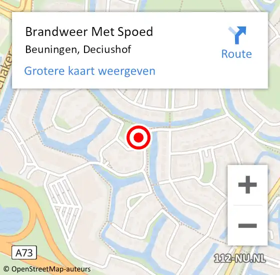 Locatie op kaart van de 112 melding: Brandweer Met Spoed Naar Beuningen, Deciushof op 23 juli 2024 12:51