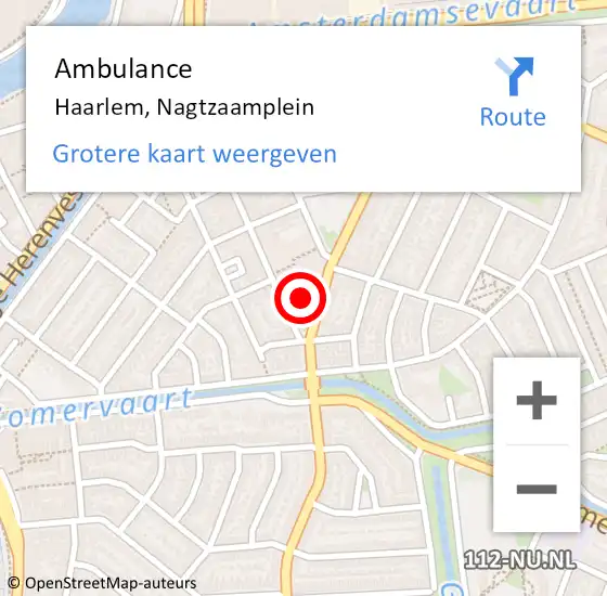 Locatie op kaart van de 112 melding: Ambulance Haarlem, Nagtzaamplein op 23 juli 2024 13:09