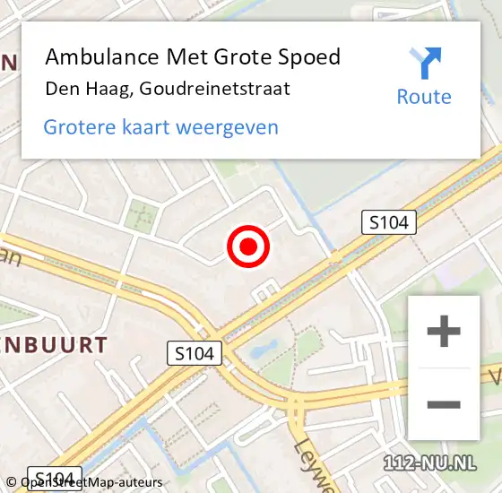 Locatie op kaart van de 112 melding: Ambulance Met Grote Spoed Naar Den Haag, Goudreinetstraat op 23 juli 2024 13:14