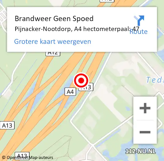 Locatie op kaart van de 112 melding: Brandweer Geen Spoed Naar Pijnacker-Nootdorp, A4 hectometerpaal: 47 op 23 juli 2024 13:32
