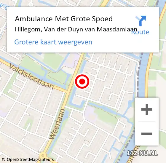 Locatie op kaart van de 112 melding: Ambulance Met Grote Spoed Naar Hillegom, Van der Duyn van Maasdamlaan op 23 juli 2024 13:53