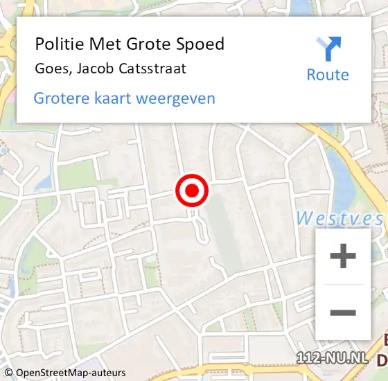 Locatie op kaart van de 112 melding: Politie Met Grote Spoed Naar Goes, Jacob Catsstraat op 23 juli 2024 14:01