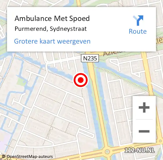 Locatie op kaart van de 112 melding: Ambulance Met Spoed Naar Purmerend, Sydneystraat op 23 juli 2024 14:02