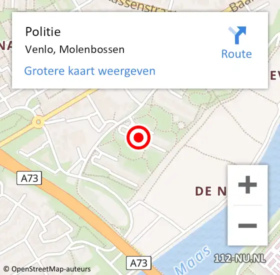 Locatie op kaart van de 112 melding: Politie Venlo, Molenbossen op 23 juli 2024 14:04