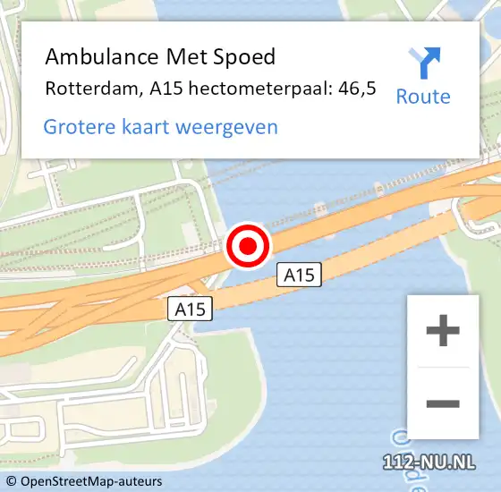 Locatie op kaart van de 112 melding: Ambulance Met Spoed Naar Rotterdam, A15 hectometerpaal: 46,5 op 23 juli 2024 14:38
