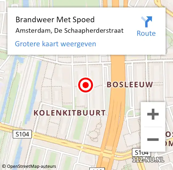 Locatie op kaart van de 112 melding: Brandweer Met Spoed Naar Amsterdam, De Schaapherderstraat op 23 juli 2024 14:42