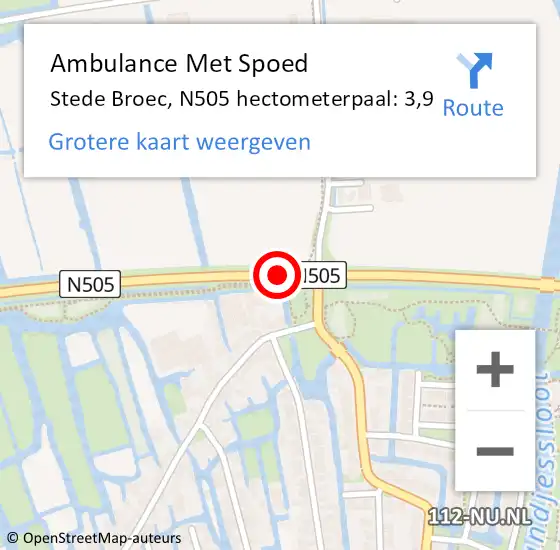 Locatie op kaart van de 112 melding: Ambulance Met Spoed Naar Stede Broec, N505 hectometerpaal: 3,9 op 23 juli 2024 14:55