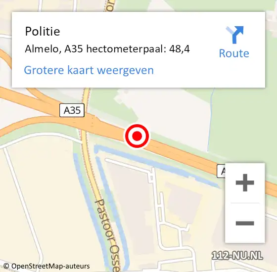 Locatie op kaart van de 112 melding: Politie Almelo, A35 hectometerpaal: 48,4 op 23 juli 2024 15:14