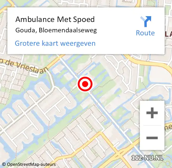 Locatie op kaart van de 112 melding: Ambulance Met Spoed Naar Gouda, Bloemendaalseweg op 23 juli 2024 15:17