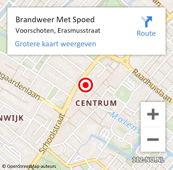 Locatie op kaart van de 112 melding: Brandweer Met Spoed Naar Voorschoten, Erasmusstraat op 23 juli 2024 15:24