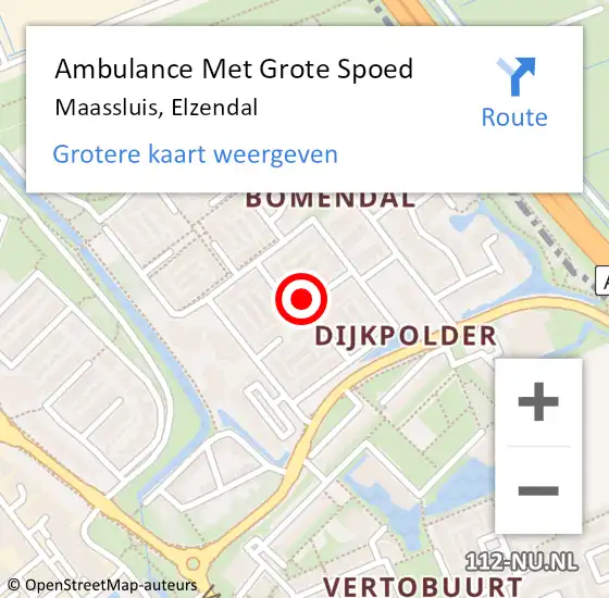 Locatie op kaart van de 112 melding: Ambulance Met Grote Spoed Naar Maassluis, Elzendal op 23 juli 2024 15:24