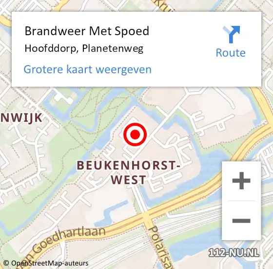 Locatie op kaart van de 112 melding: Brandweer Met Spoed Naar Hoofddorp, Planetenweg op 23 juli 2024 15:34